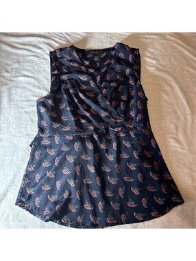 Attention Top Womens Unique Feather Print Sleeveless Faux Wrap XL (2208)